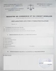 Déclaration aux fins d'immatriculation rccm 